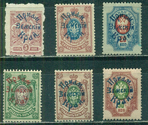 Приамурский Земский Край. Надпечатки без рамки на марках России, 6 мрок, № 20-27 Приамурский Земский Край. Надпечатки без рамки на марках России, 6 мрок, № 20-27